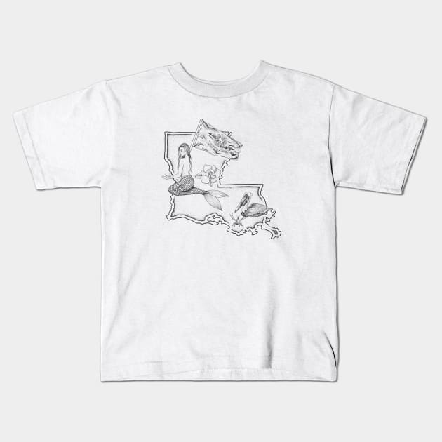 Louisiana Mermaid Kids T-Shirt by Elizabeth Weglein Art